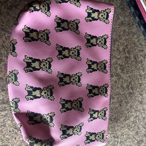 Pink Zip Cosmetic Pouch with Black & White Striped Lining